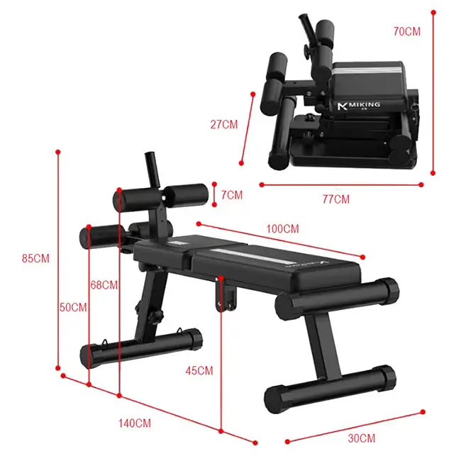 Kích thước lắp đặt và gấp gọn của ghế tập bụng đa năng MK-BS028